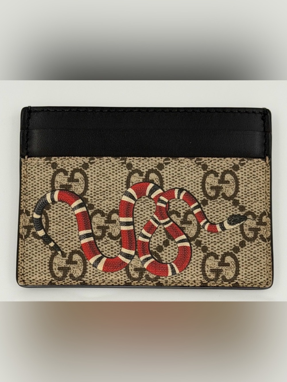 Gucci Snake GG Supreme Canvas Card Case Like New w/Entrupy COA